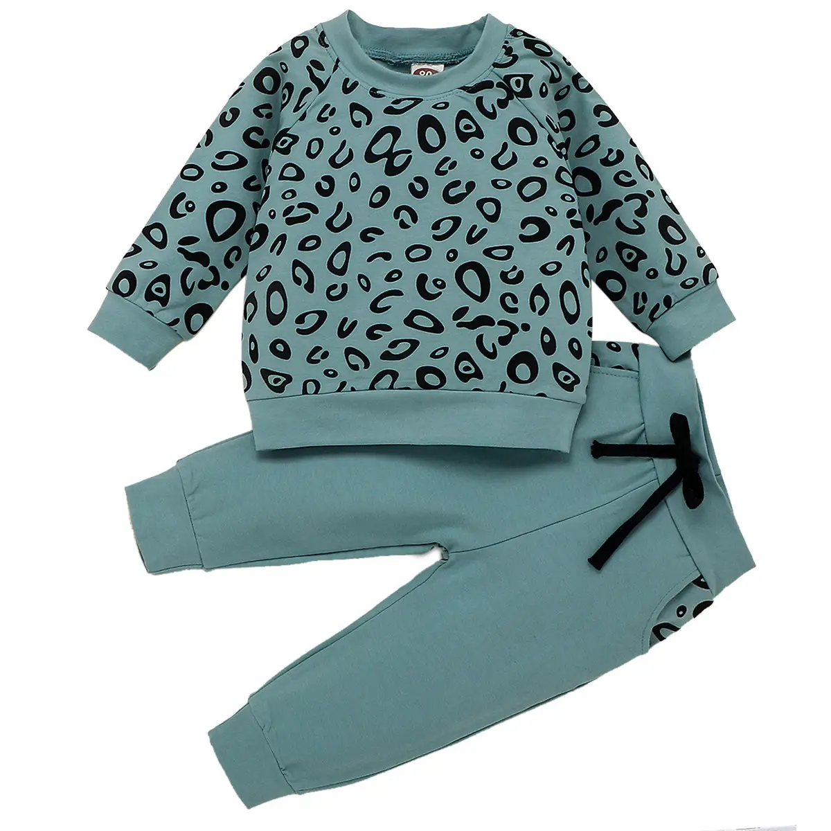 Leopard print top and sweatshirt solid color trousers