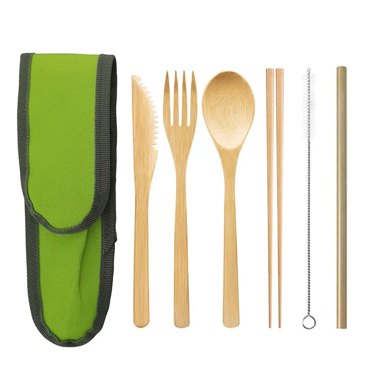Portable Travel Bamboo Cutlery Cutlery Stainless Steel Straw Chopsticks Cutlery Set – image 9