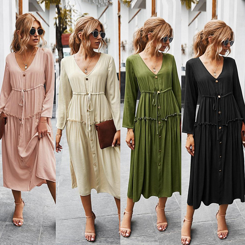 New simple V-neck dress women