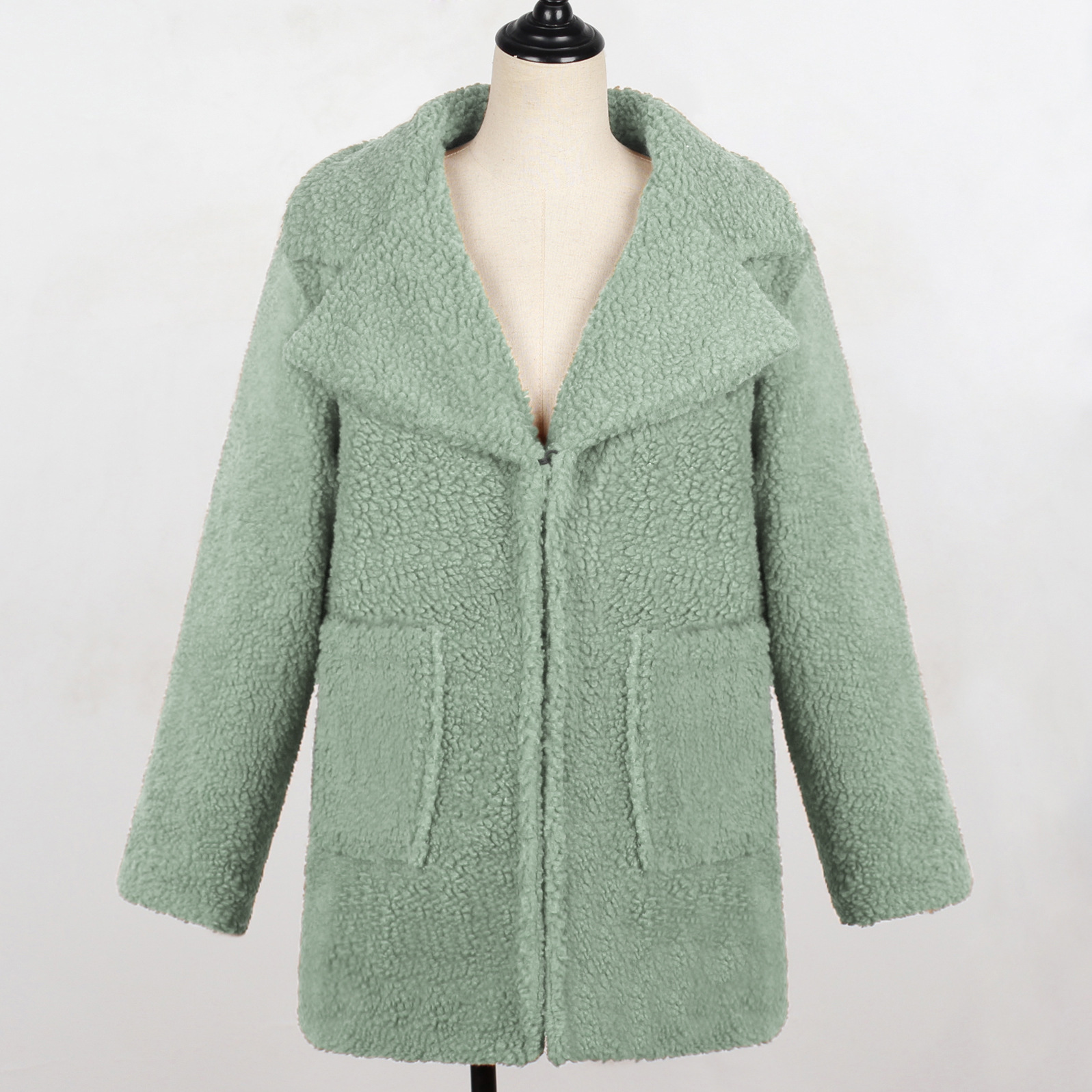 Long faux fur coat suit collar women casual coat Green - Shop at LoveMi