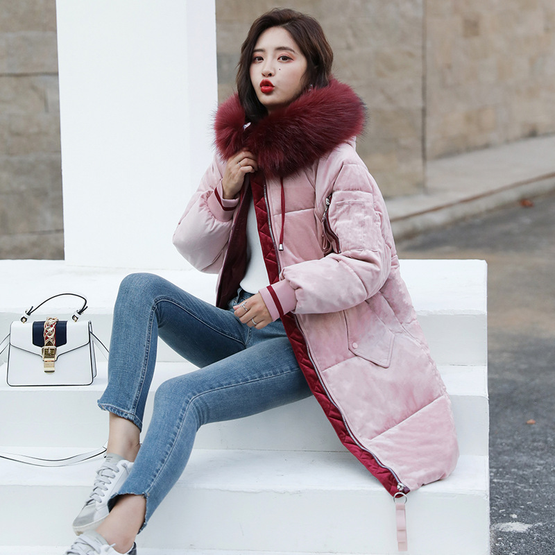 Women's gold velvet thick cotton-padded jacket