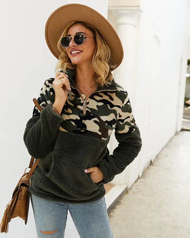 Long Sleeve Sweater Camouflage Stitching Top Green - Shop at LoveMi