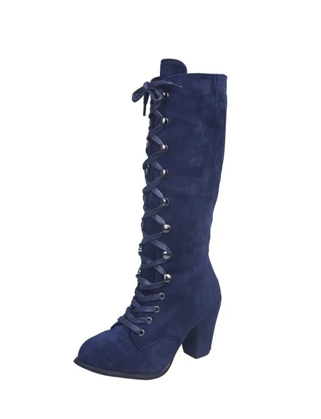 Square heel PU fashion boots suede boots Blue - Shop at LoveMi