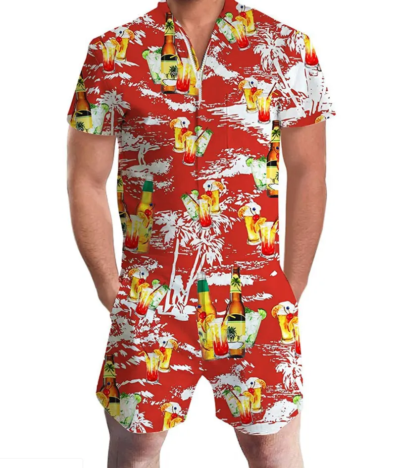 Summer Short-sleeve Jumpsuit Hawaiian Drink