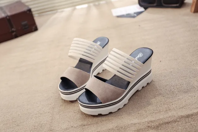 Wedge heel slippers for ladies Apricot - Shop at LoveMi