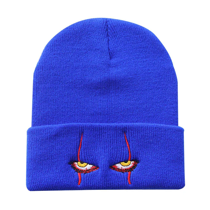Scary clown eyes knitted hat - Blue