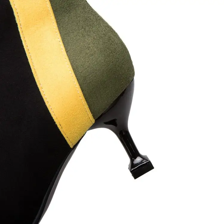 Suede pointed toe colorblock side high stiletto ankle boots