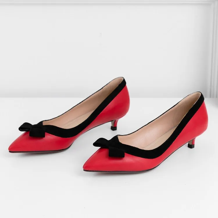 New Korean style ladies single shoes high heels low heels - Red
