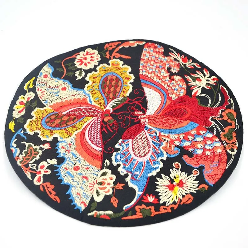 Round butterfly ethnic clothes decoration accessories computer embroidery subsidies large cloth stickers cheongsam appliques - Red