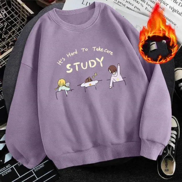 Plus velvet padded sweater women ins round neck sweater 1Purple - Shop at LoveMi