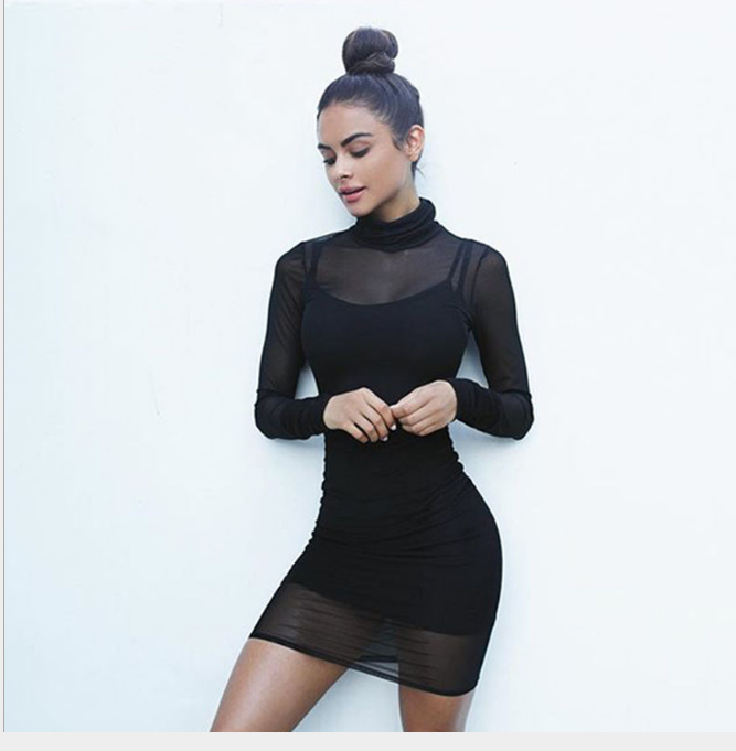 Women's transparent lined long sleeve dress