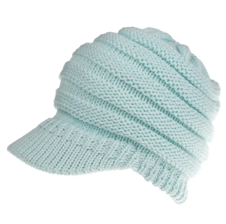 Women Ponytail Beanies Autumn Winter Hats Female Soft Knitting Caps Warm Ladies Skullies - Wathet