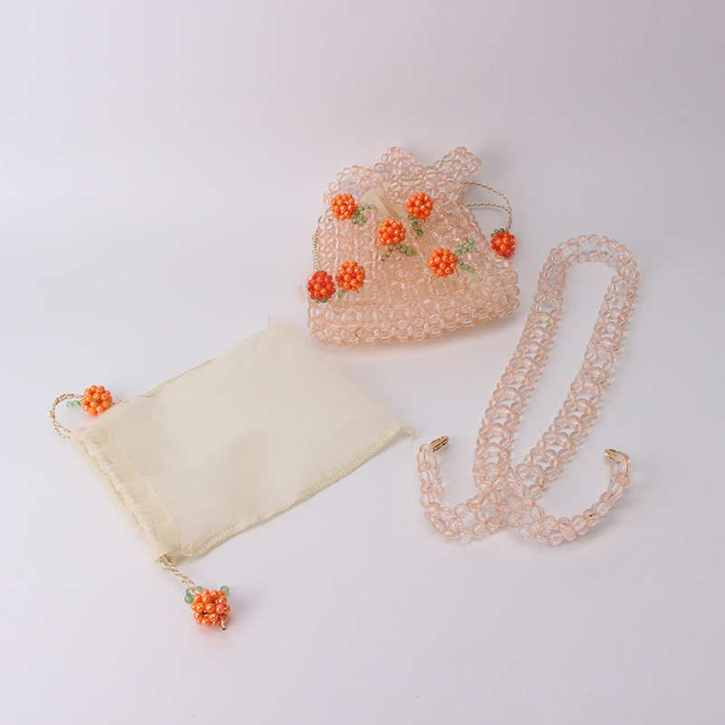 Fashionable acrylic orange bubble bead string handbag