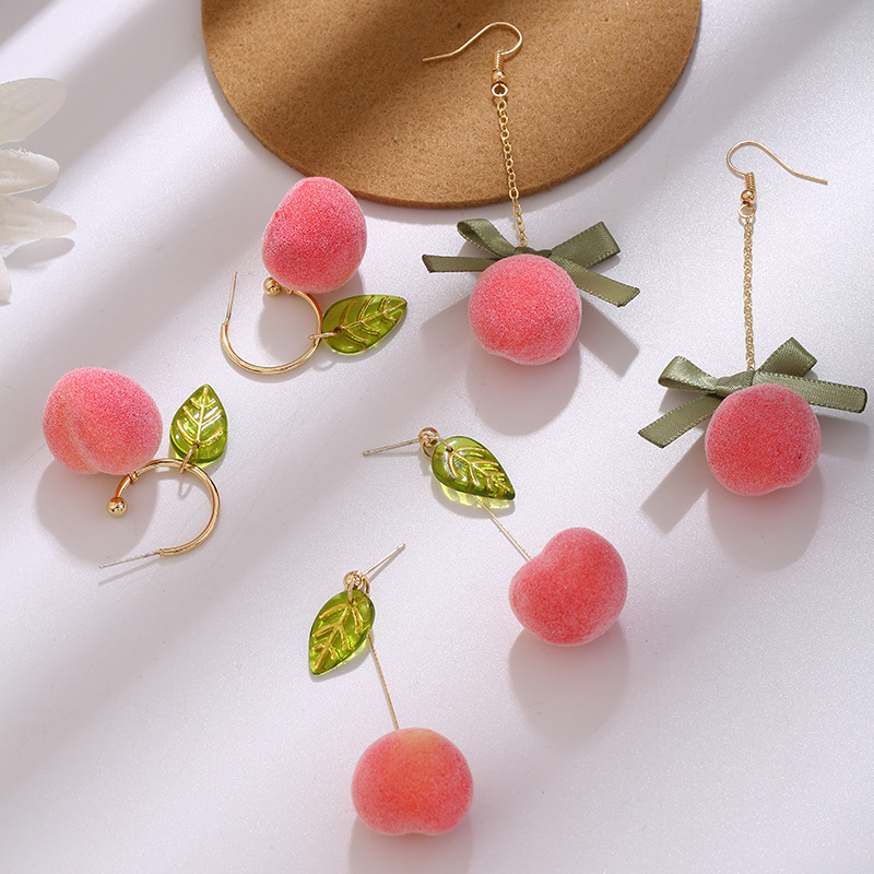 S925 Silver Needle Honey Peach Summer Girl Earrings