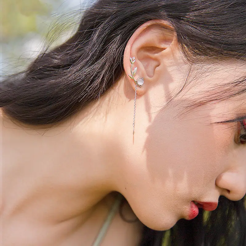 Flower bud original moon night earrings purple earrings