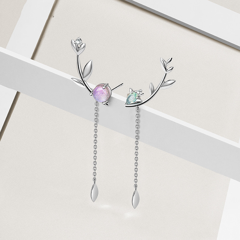 Flower bud original moon night earrings purple earrings