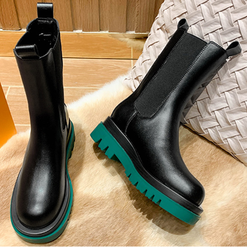 Women's thin and handsome thick-soled mid-tube Martin boots