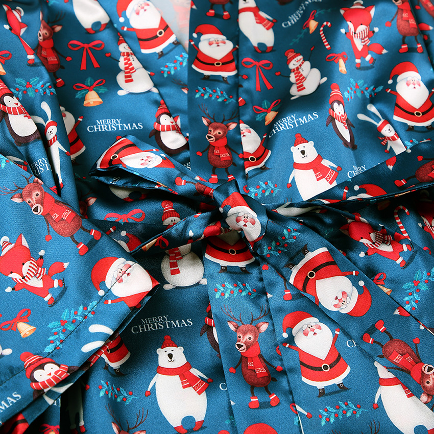 Satin Printed Cardigan Women's Nightgown