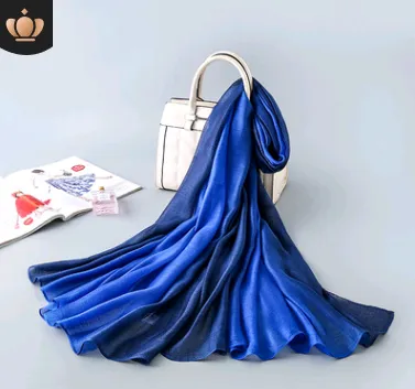 new gradient colour scarf women's Europe and the United States hot silk scarf sunscreen shawl beach towel - Royal Blue