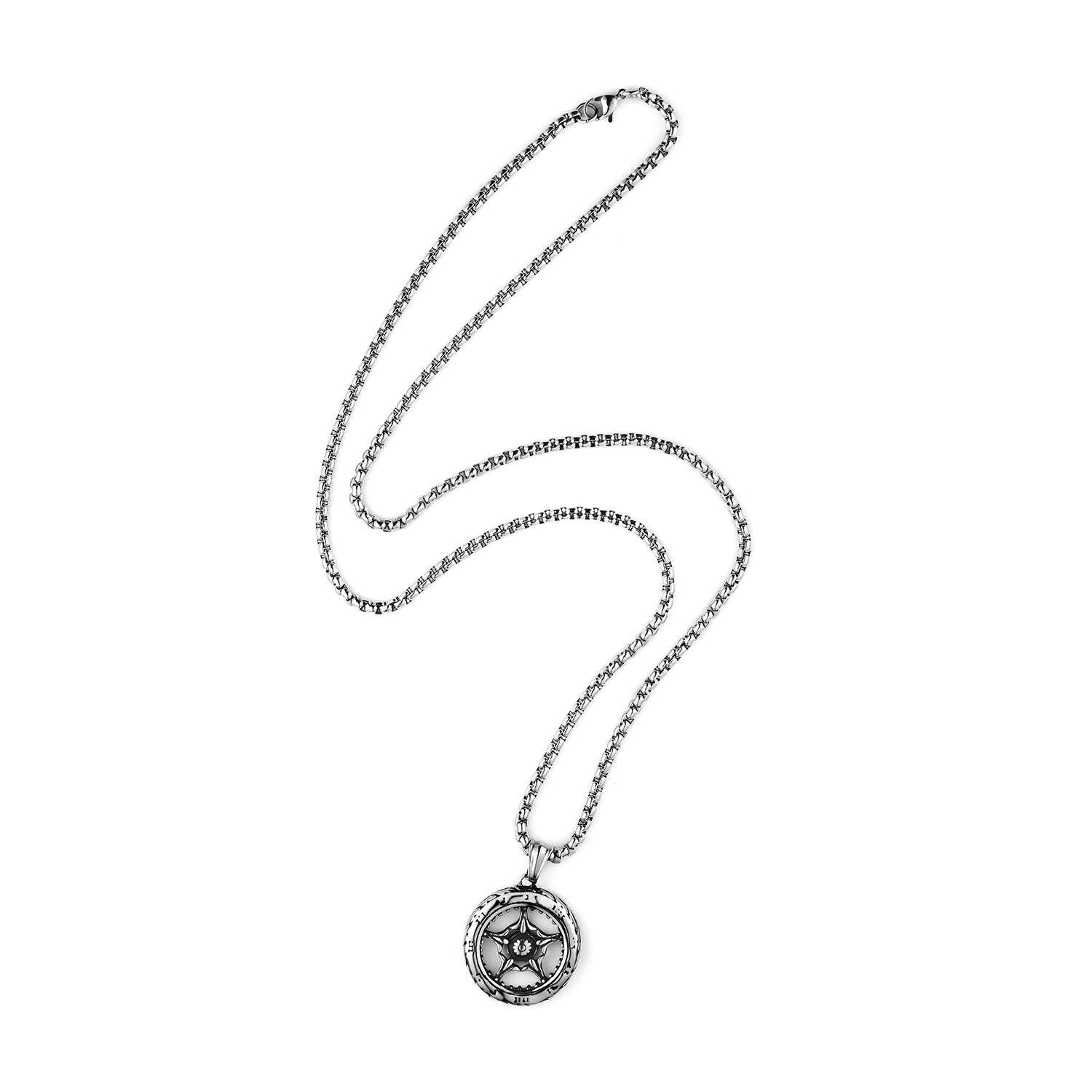 Retro five pointed star rudder titanium steel necklace