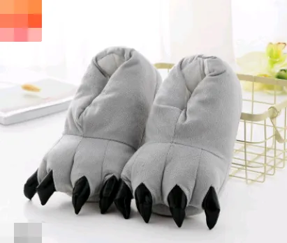 Winter Soft Warm Dinosaur Paw Funny Slippers for Men Women Kids Parent child Home House Slipper Shoes Room Cotton Shoes Gray - Shop at LoveMi