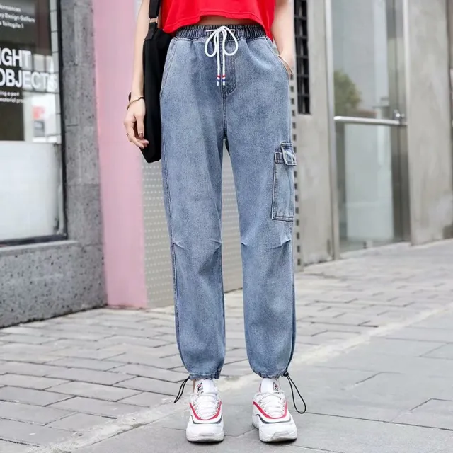 Loose and thin feet harem cropped pants Blue - Shop at LoveMi