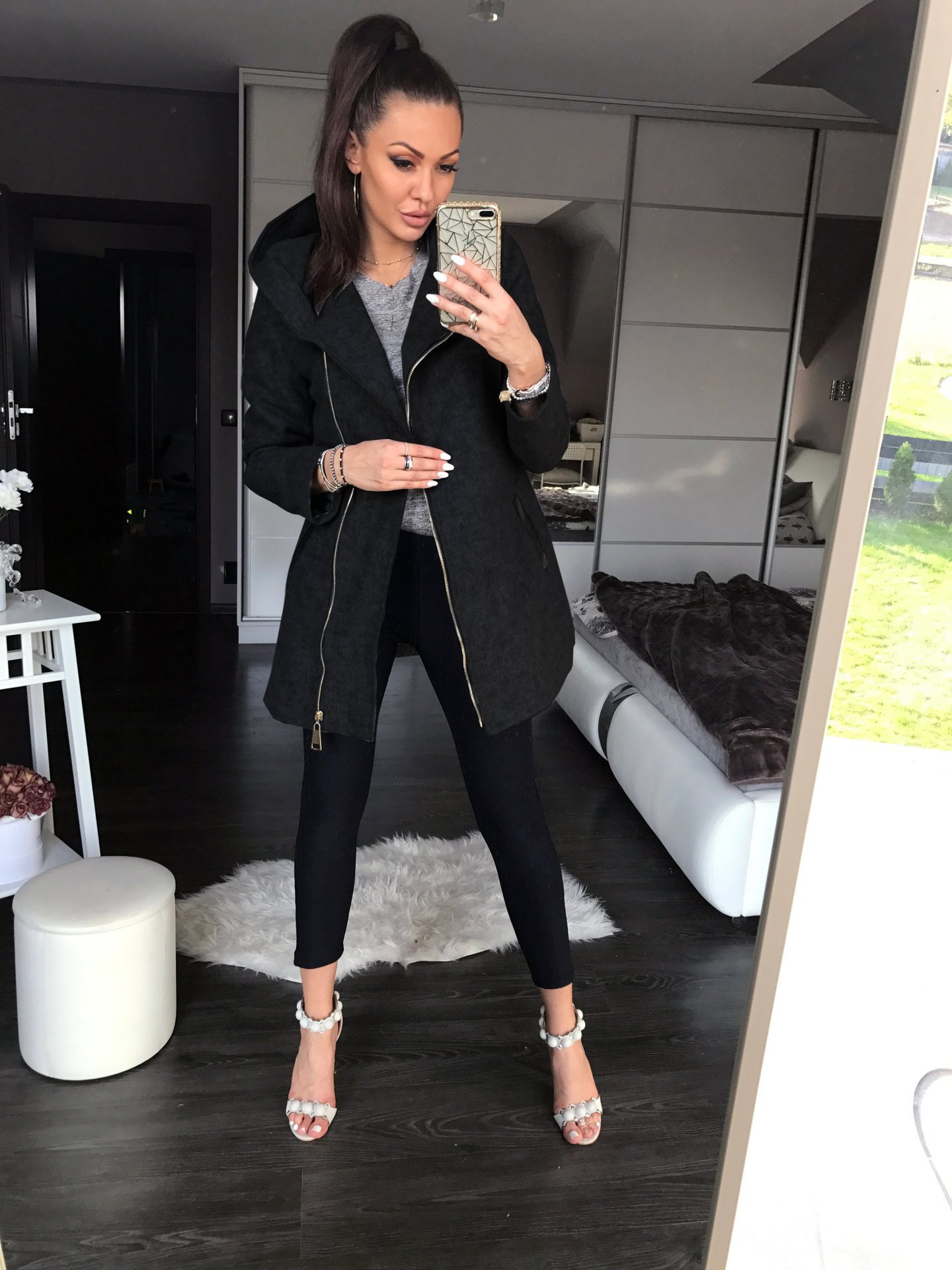 Side zip plus fleece hooded jacket sweatshirt