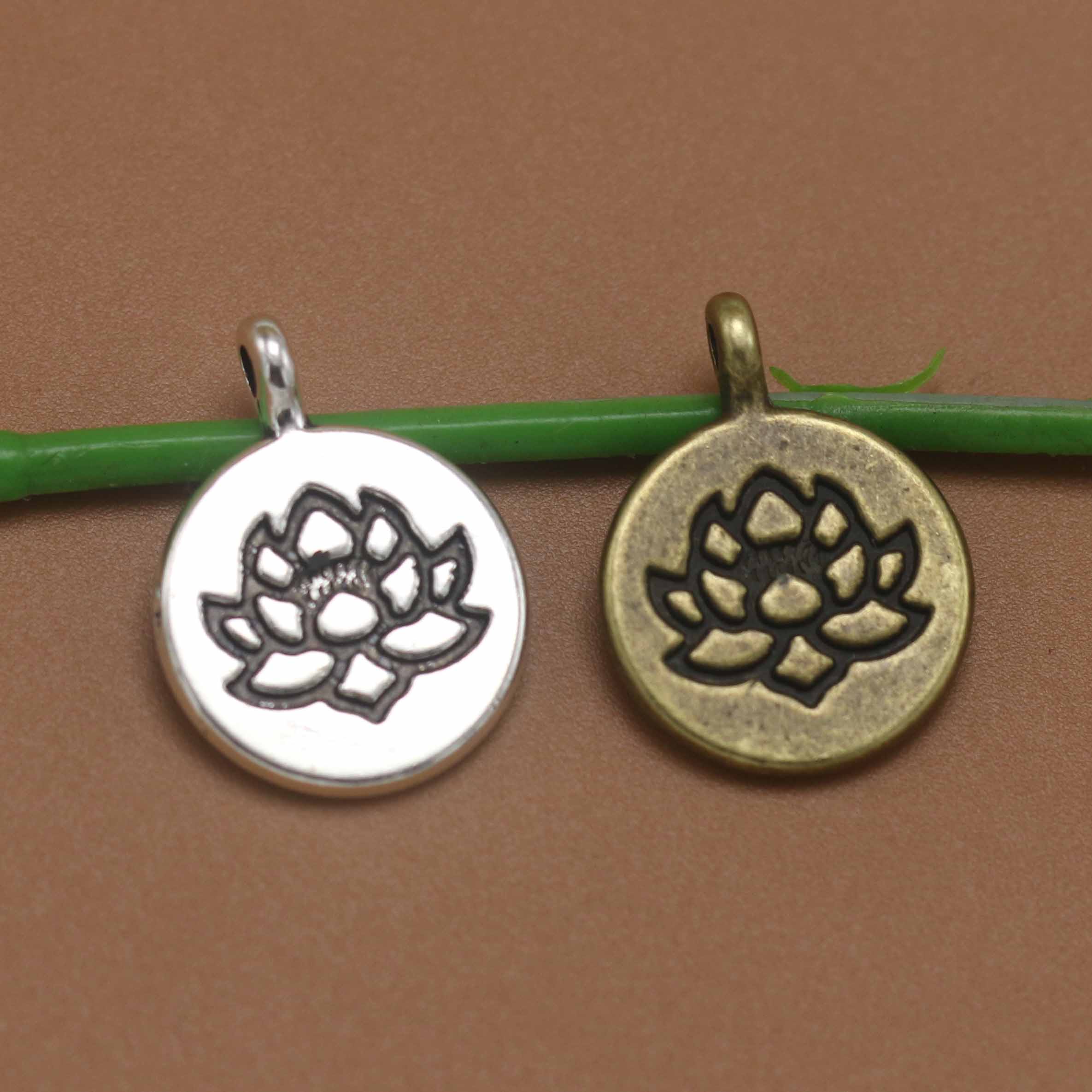 Vintage alloy round lotus pendant handmade jewelry
