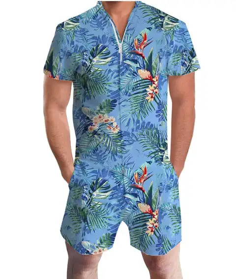 Summer Short-sleeve Jumpsuit Hawaiian Leaf