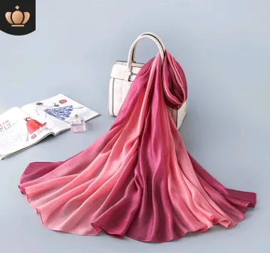 new gradient color scarf women's Europe and the United States hot silk scarf sunscreen shawl beach towel Pink - Shop at LoveMi
