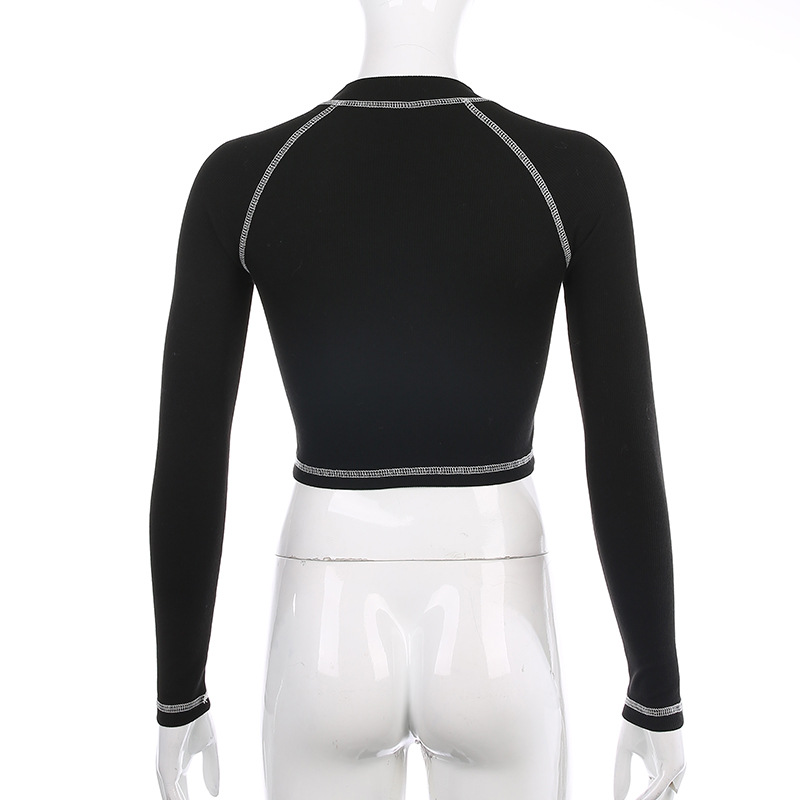 Round neck slim short T-shirt