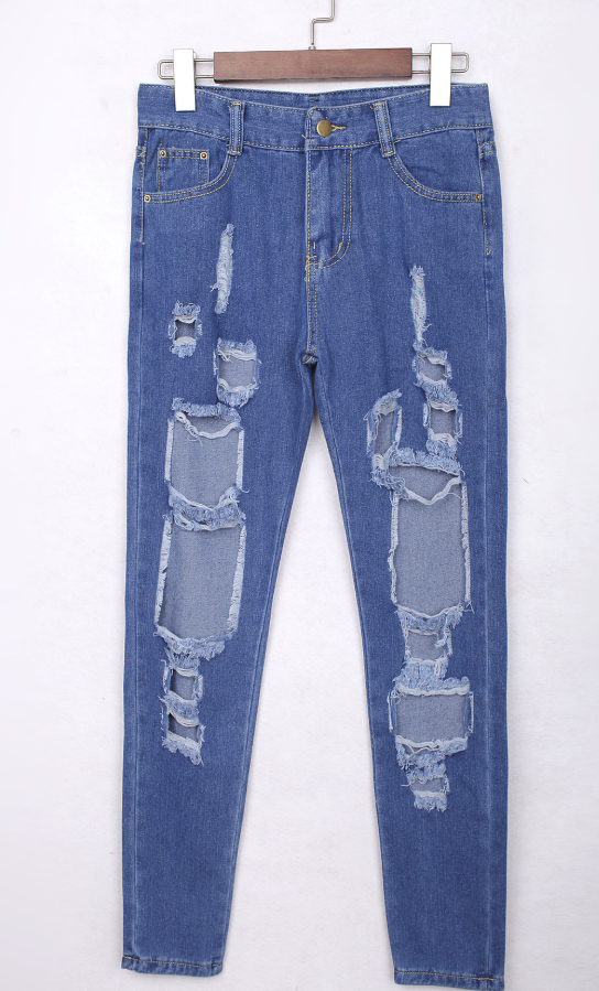 Trendy hole straight jeans Dark Blue - Shop at LoveMi