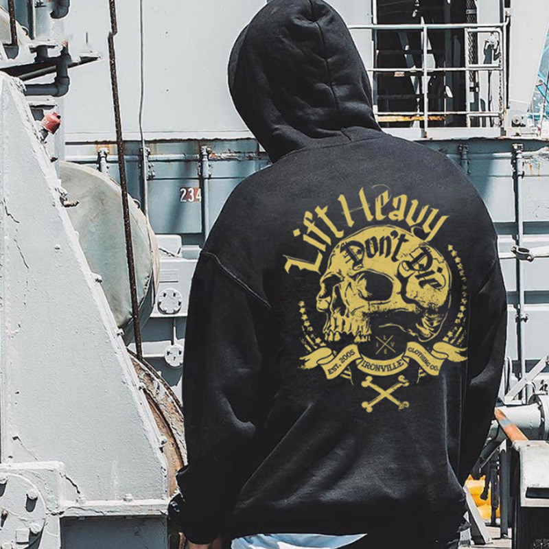 Men's plus size skull casual hooded jacket