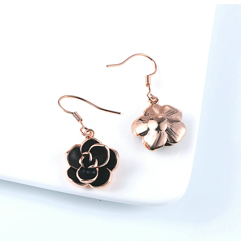 Real gold black oil rose pendant earrings