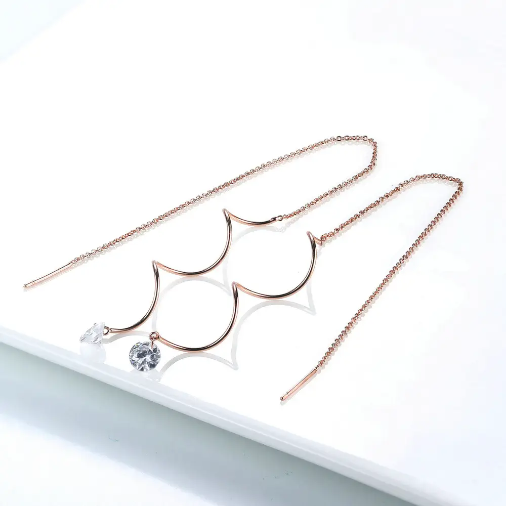 Zircon inlaid rose gold plated Korean style simple and fashionable curved ear line