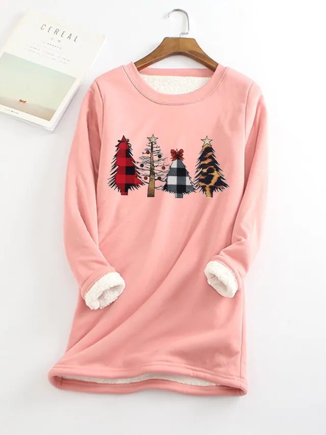 Ladies Christmas plus velvet base shirt Pink - Shop at LoveMi