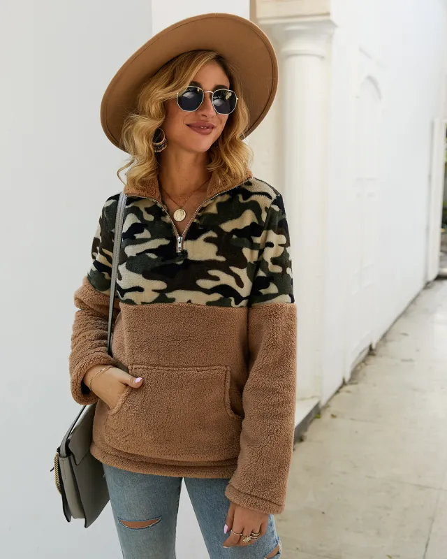 Long Sleeve Sweater Camouflage Stitching Top Khaki - Shop at LoveMi