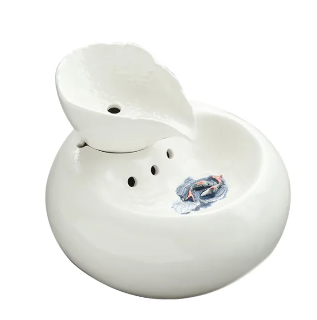 Pet Ceramic Automatic Cat Leaf Water Dispenser White - Shop at LoveMi