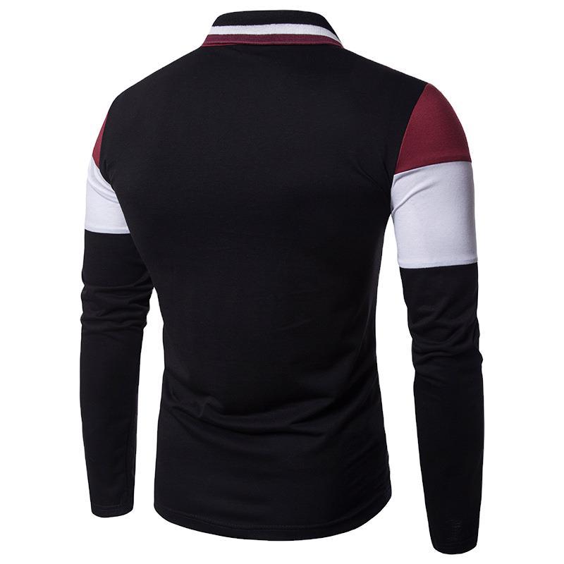 Men's lapel polo color matching thin long sleeves