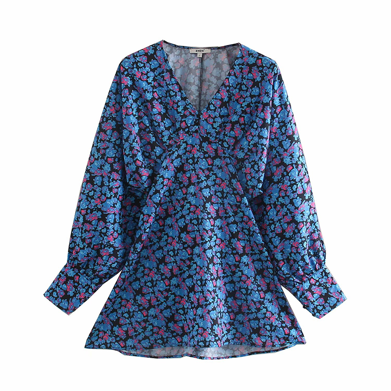 New women's French style new wide-sleeved floral dress
