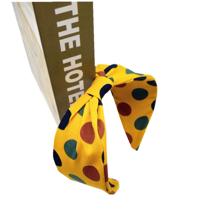 Color polka dot knotted wide brim headband hair accessory Yellow - Shop at LoveMi