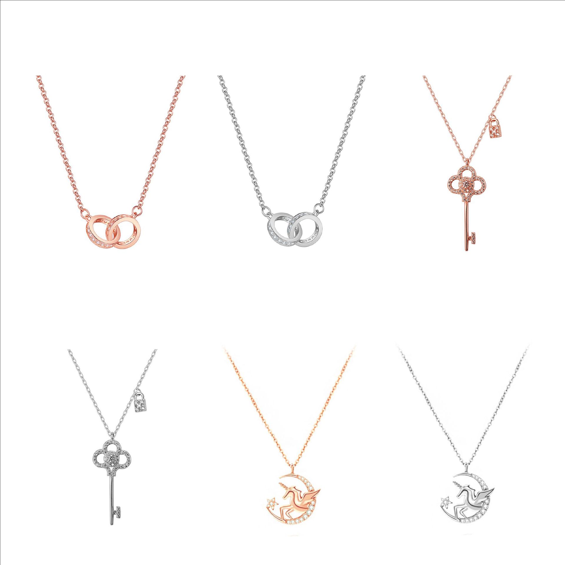 Double circle niche unicorn clavicle chain lucky key