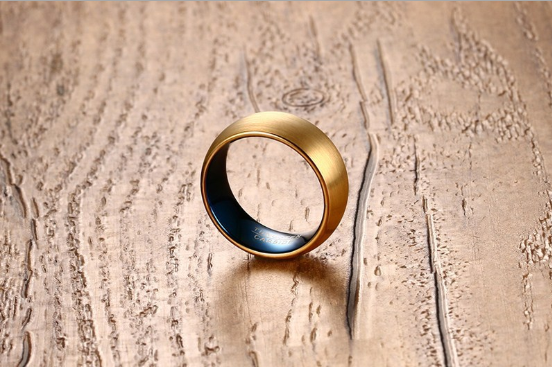 8MM Tungsten Steel Gold and Blue  Ring, Wedding ring