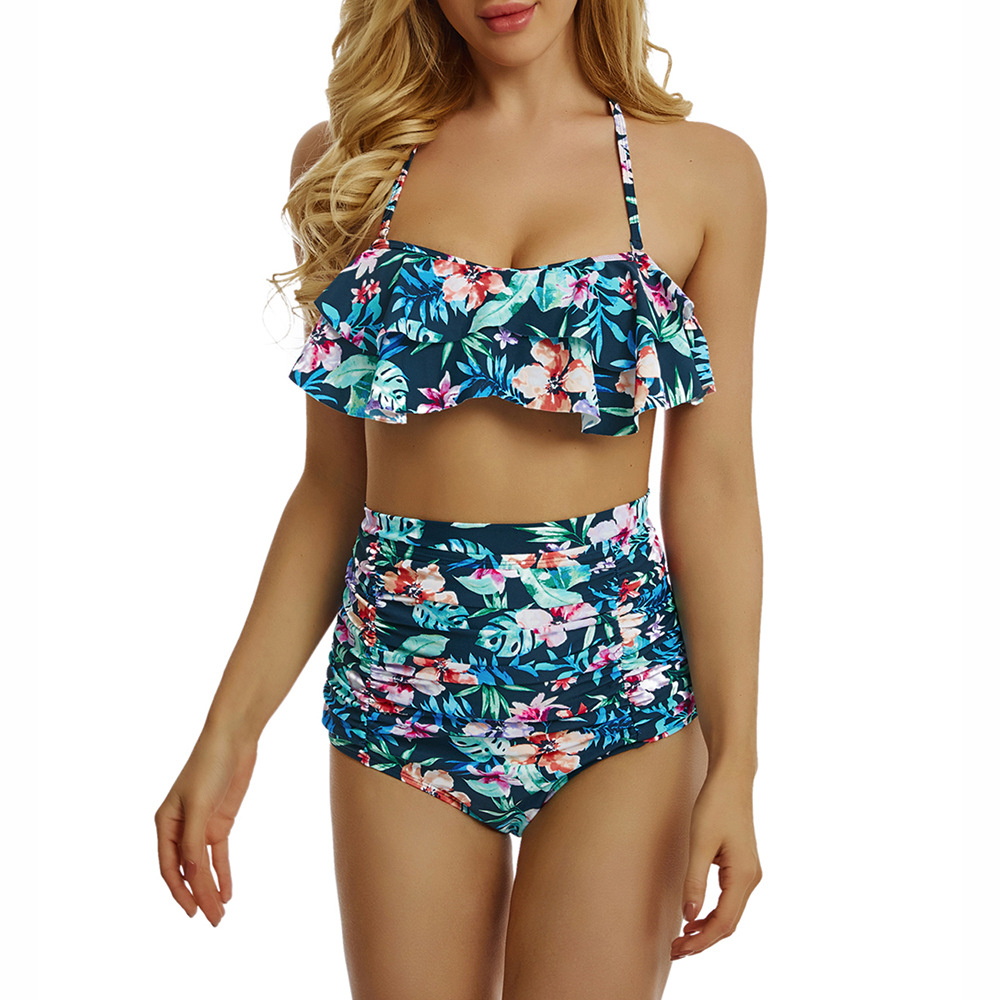 Printed high waist bikini swimsuit