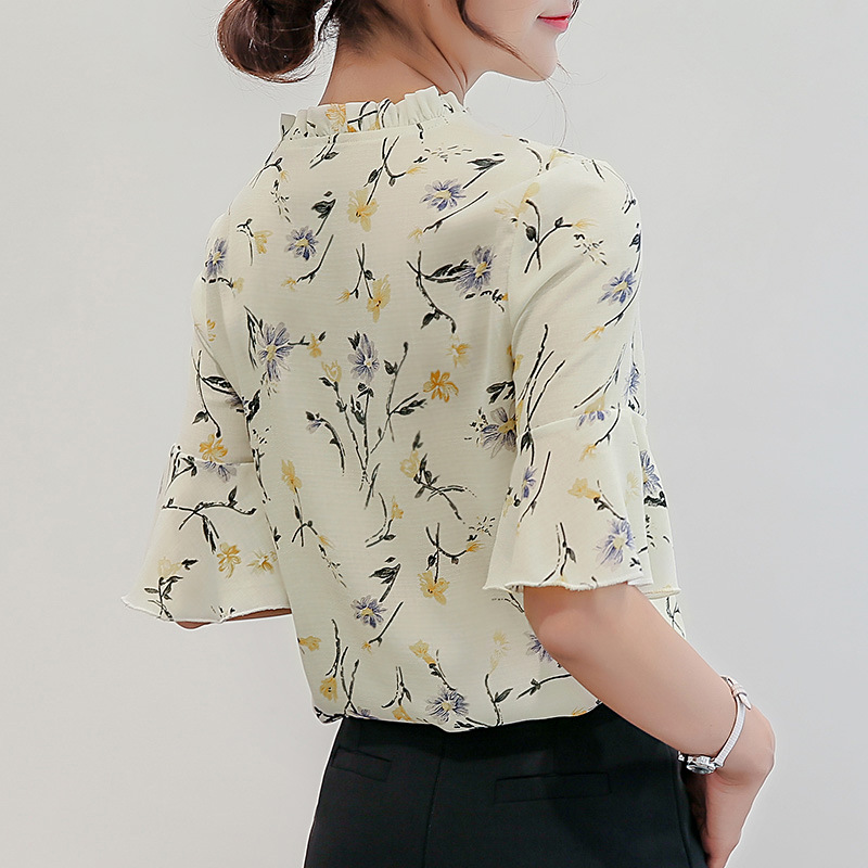Korean women's simple casual chiffon shirt