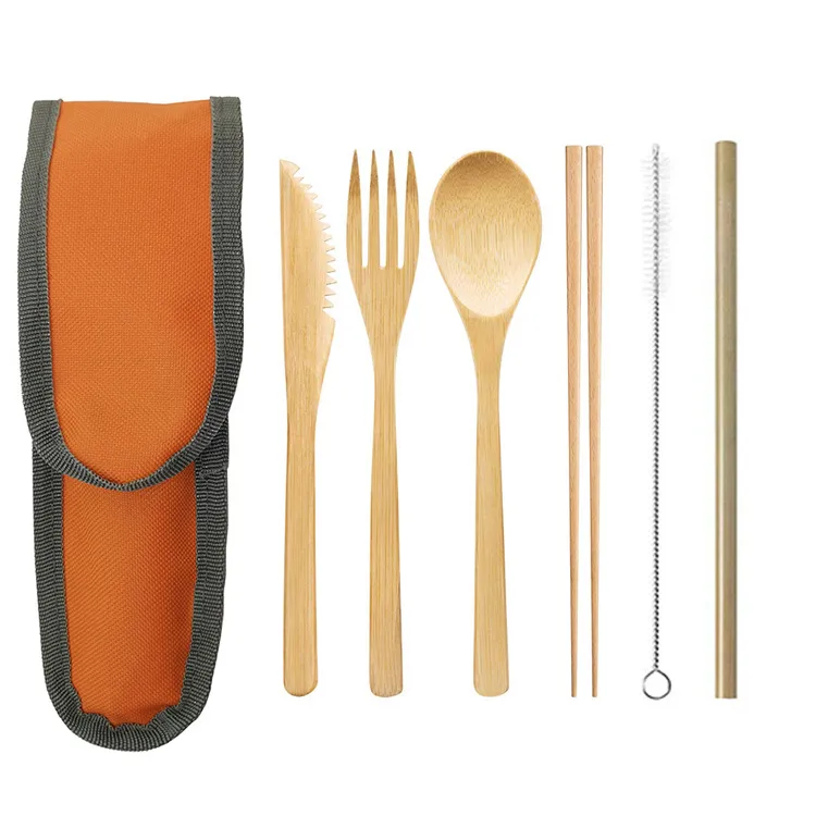 Portable Travel Bamboo Cutlery Cutlery Stainless Steel Straw Chopsticks Cutlery Set – image 10