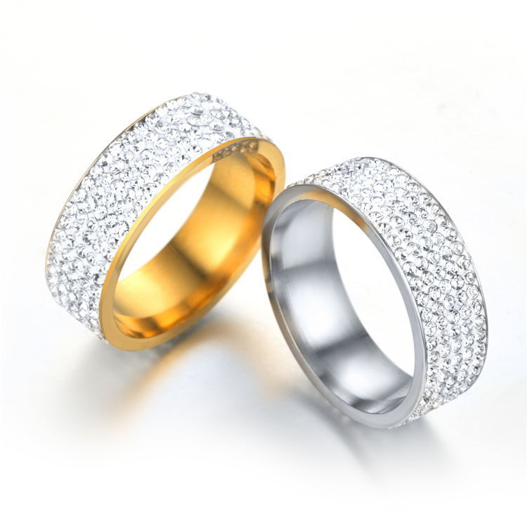 Five Row Diamond Stainless Steel Ring
