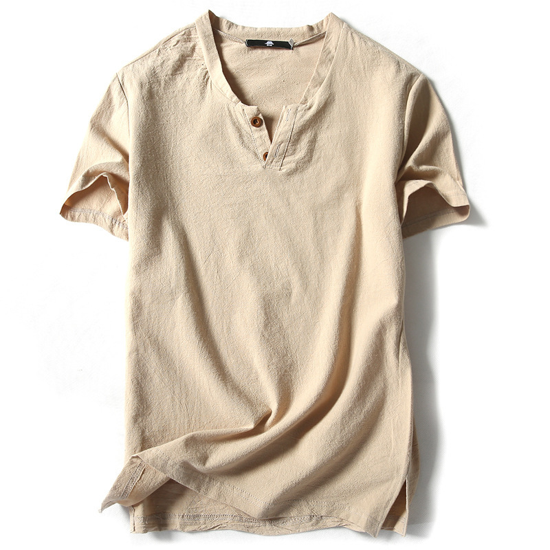 Solid color linen short sleeve t-shirt
