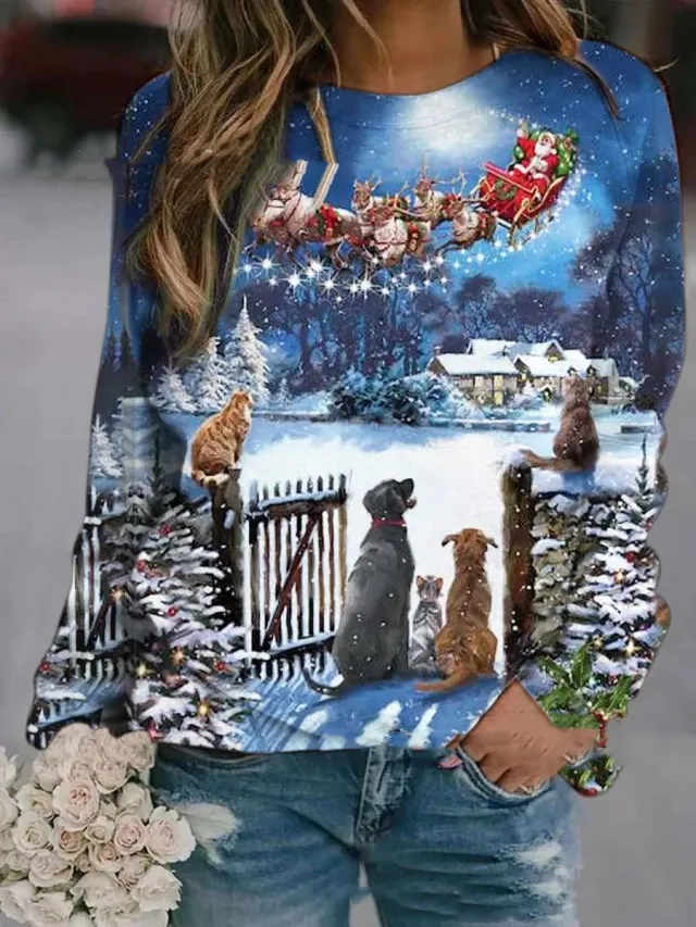 Round neck printed long sleeve hoodie 6Style S - Shop at LoveMi