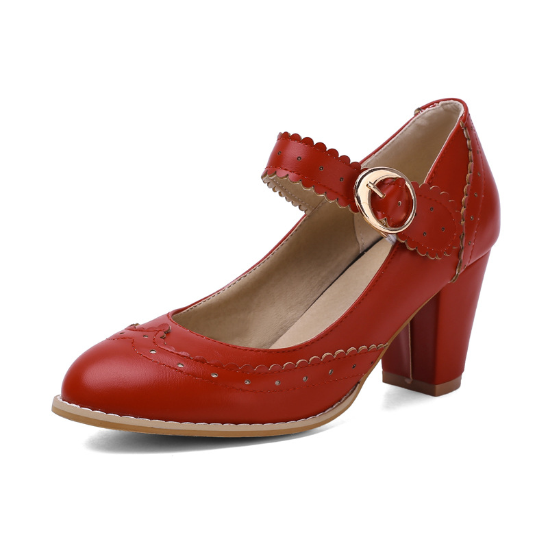Spring new thick and buckle high heel Mary Jane shoes